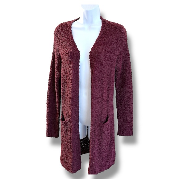 Bobea Women's Burgundy Open-Front Long Sleeve Comfy Sweater Cardigan - Picture 1 of 4